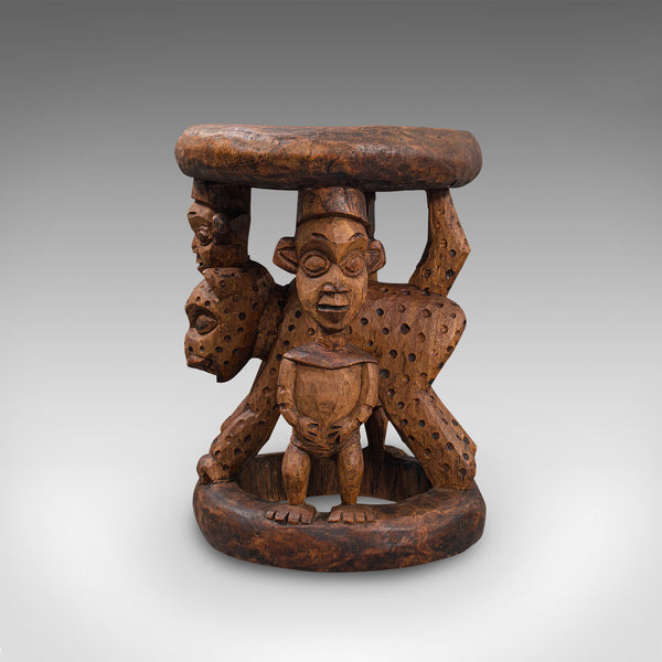 Antique Ceremonial Yoruba Stool, West African, Hardwood, Side, Lamp Table, 1900