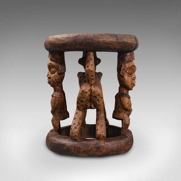 Antique Ceremonial Yoruba Stool, West African, Hardwood, Side, Lamp Table, 1900