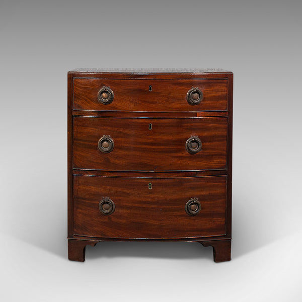 Compact Antique Chest of Drawers, English, Mahogany, Bedside Stand, Georgian