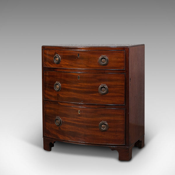 Compact Antique Chest of Drawers, English, Mahogany, Bedside Stand, Georgian