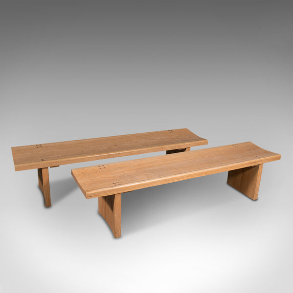 Pair Of Vintage Benches, English, Oak, Kitchen, Museum, Pew, Late 20th Century