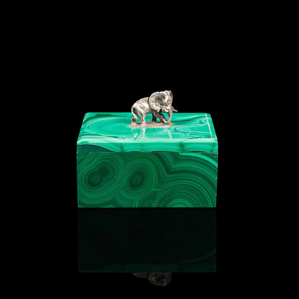 Small Antique Trinket Box, English, Malachite, Silver, Decorative, Victorian