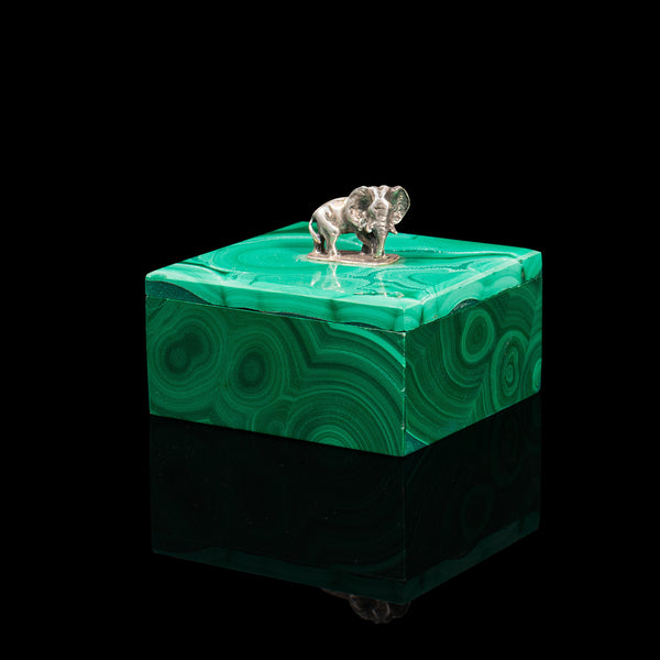 Small Antique Trinket Box, English, Malachite, Silver, Decorative, Victorian