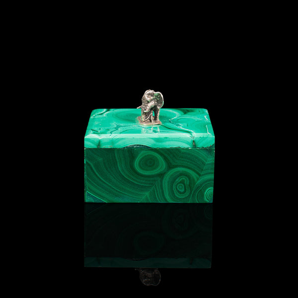 Small Antique Trinket Box, English, Malachite, Silver, Decorative, Victorian