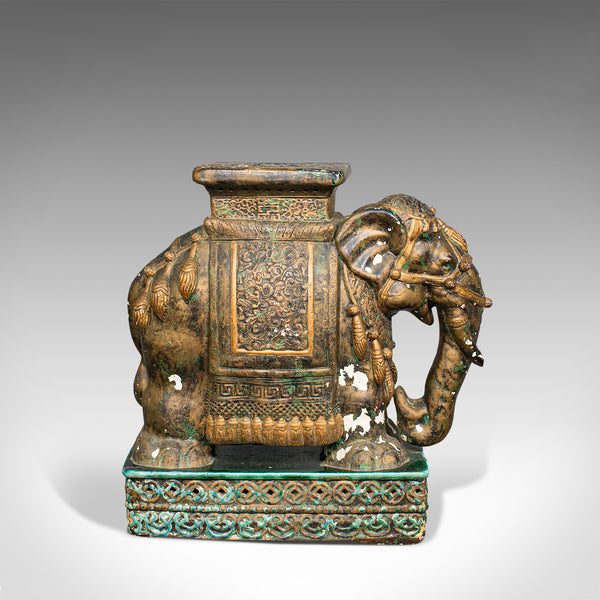 Pair Of, Antique Decorative Elephant Side Table, Indian, Ceramic, Victorian
