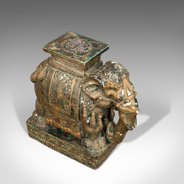 Pair Of, Antique Decorative Elephant Side Table, Indian, Ceramic, Victorian