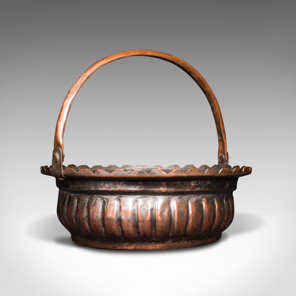 Antique Garden Trug, English, Copper, Basket, Decorative Planter, Victoria, 1880