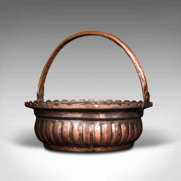 Antique Garden Trug, English, Copper, Basket, Decorative Planter, Victoria, 1880