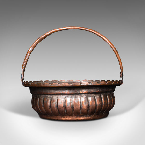 Antique Garden Trug, English, Copper, Basket, Decorative Planter, Victoria, 1880