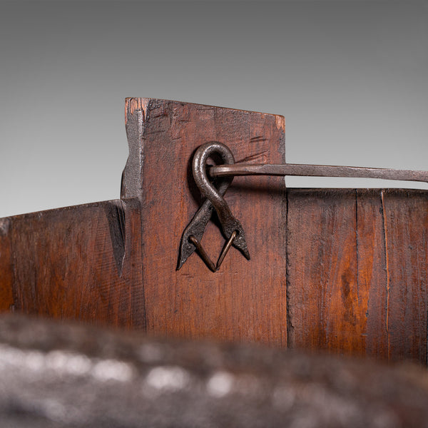 Antique Well Bucket, English, Fruitwood, Wrought Iron, Fireside Bin, Georgian