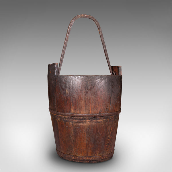 Antique Well Bucket, English, Fruitwood, Wrought Iron, Fireside Bin, Georgian