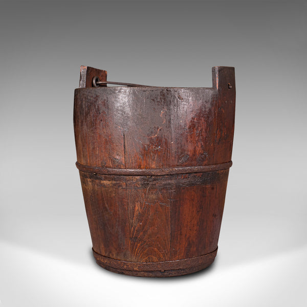 Antique Well Bucket, English, Fruitwood, Wrought Iron, Fireside Bin, Georgian