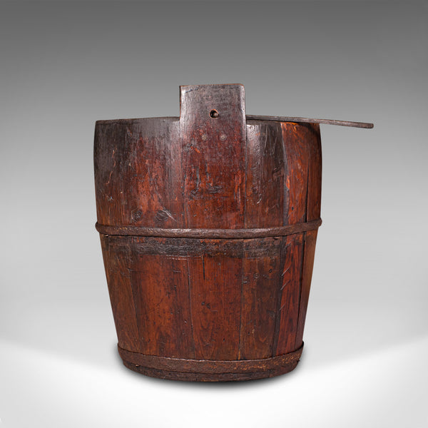 Antique Well Bucket, English, Fruitwood, Wrought Iron, Fireside Bin, Georgian