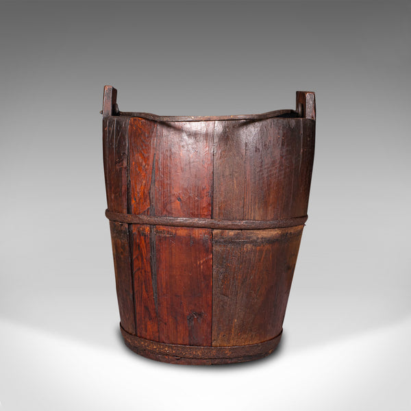 Antique Well Bucket, English, Fruitwood, Wrought Iron, Fireside Bin, Georgian