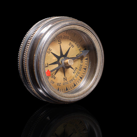 Vintage Pocket Compass, English, Brass, Navigation Instrument, Late 20th Century