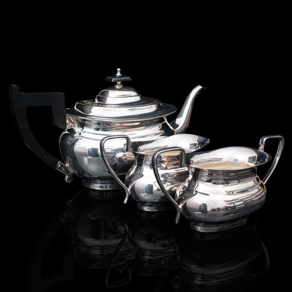 Vintage Tea Set, English, Silver Plate, Teapot, Dish, Pouring Jug, Art Deco