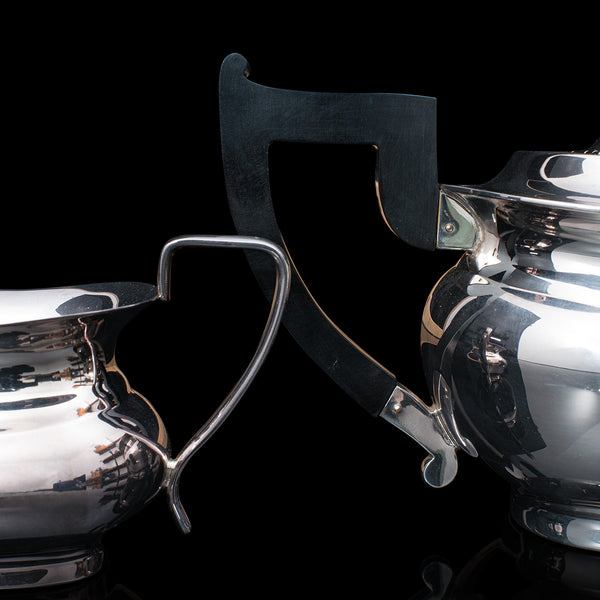 Vintage Tea Set, English, Silver Plate, Teapot, Dish, Pouring Jug, Art Deco