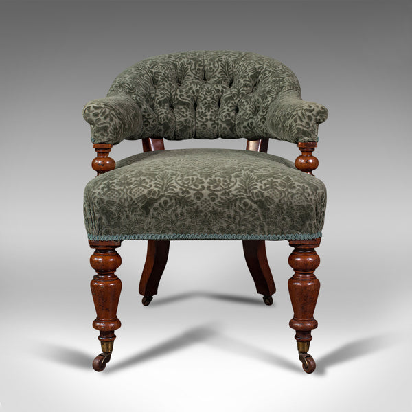 Antique Tub Arm Chair, English, Elbow, Boudoir Seat, Fireside, Victorian, C.1860