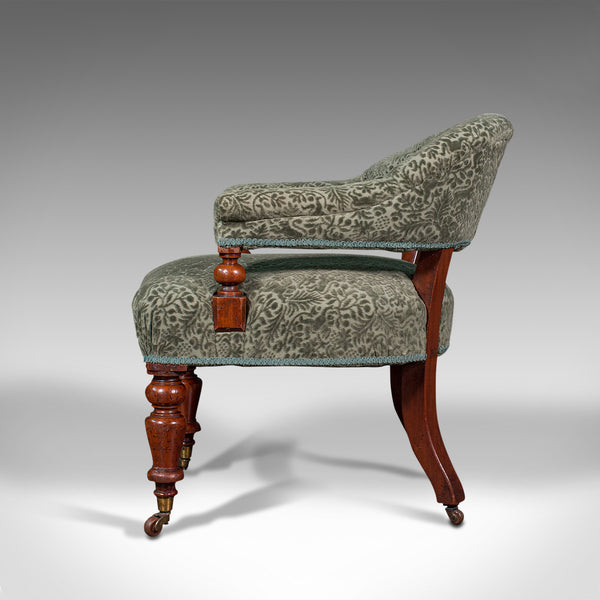 Antique Tub Arm Chair, English, Elbow, Boudoir Seat, Fireside, Victorian, C.1860