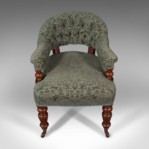 Antique Tub Arm Chair, English, Elbow, Boudoir Seat, Fireside, Victorian, C.1860