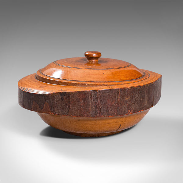 Pair Of Antique Carved Lidded Bowls, Treen, English, Yew, Victorian, Circa 1900