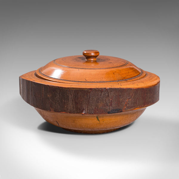 Pair Of Antique Carved Lidded Bowls, Treen, English, Yew, Victorian, Circa 1900