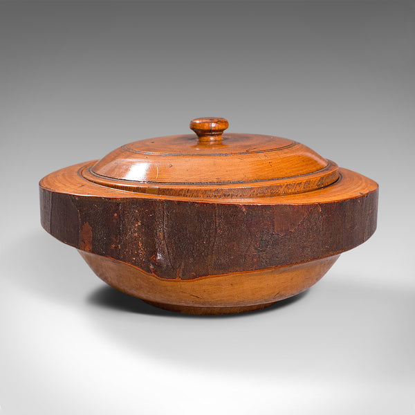 Pair Of Antique Carved Lidded Bowls, Treen, English, Yew, Victorian, Circa 1900