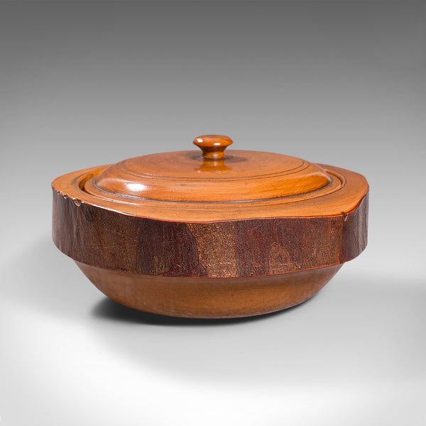 Pair Of Antique Carved Lidded Bowls, Treen, English, Yew, Victorian, Circa 1900