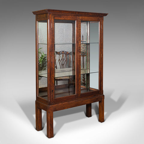 Quality Antique Display Cabinet, English, Oak, Retail, Showcase, Edwardian, 1910