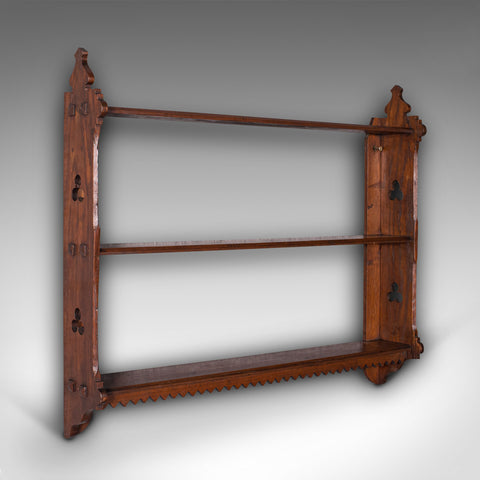 Antique Mounted Whatnot, English, Oak, Wall Shelf, Arts And Crafts, Victorian