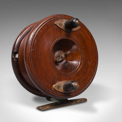 Large 7 1/2 Antique English Mahogany and Brass Star-back Fishing Reel  C.1910 -  Canada