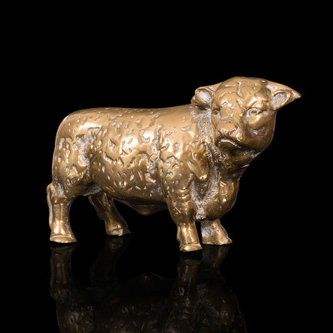 Antique Decorative Bull Figure, English, Brass, Desk, Display Statue, Victorian