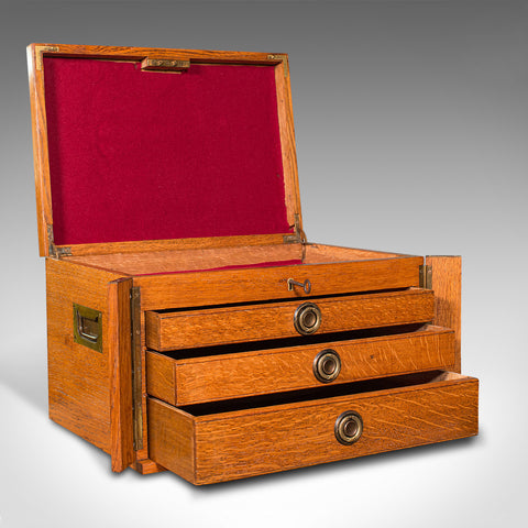 Antique Collector's Specimen Case, English, Oak, Chest, Jewellery Box, Edwardian