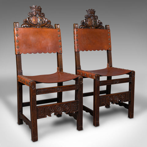 Pair Of Antique Hall Seats, Scottish, Side Chair, Jacobean Revival, Edwardian