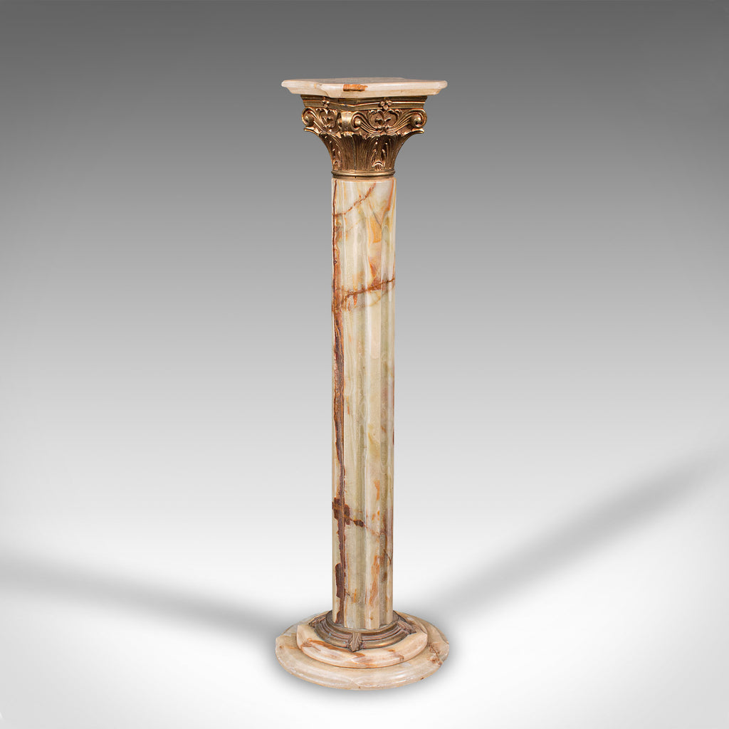Victorian Antique Brass Plant Stand Sculpture Pedestal, Onyx