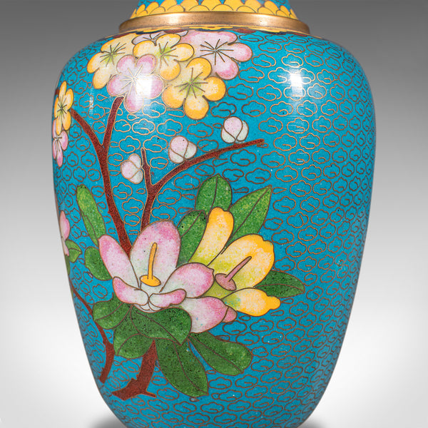 Pair Of Vintage Cloisonne Posy Vases, Chinese, Flower, Baluster, Art Deco, 1940