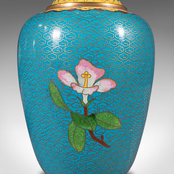 Pair Of Vintage Cloisonne Posy Vases, Chinese, Flower, Baluster, Art Deco, 1940