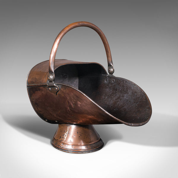 Antique Helmet Scuttle, English, Copper, Fireside Coal Bucket, Victorian, C.1850