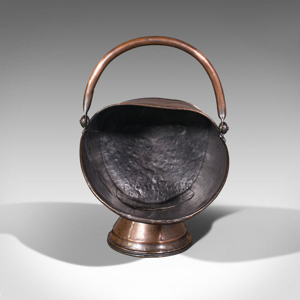 Antique Helmet Scuttle, English, Copper, Fireside Coal Bucket, Victorian, C.1850