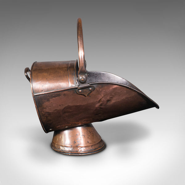 Antique Helmet Scuttle, English, Copper, Fireside Coal Bucket, Victorian, C.1850