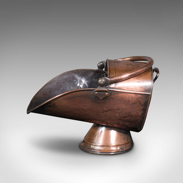 Antique Helmet Scuttle, English, Copper, Fireside Coal Bucket, Victorian, C.1850