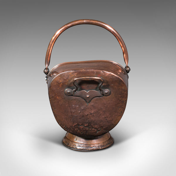 Antique Helmet Scuttle, English, Copper, Fireside Coal Bucket, Victorian, C.1850