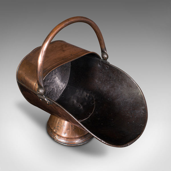 Antique Helmet Scuttle, English, Copper, Fireside Coal Bucket, Victorian, C.1850