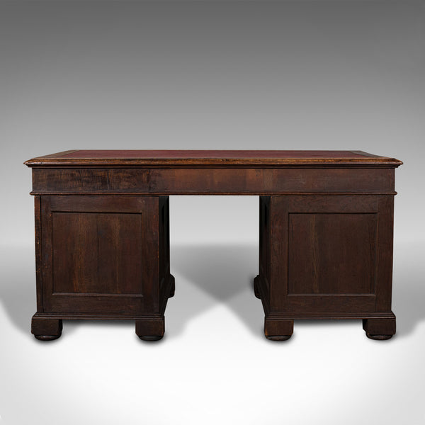 Large Antique Pedestal Desk, English, Oak, Gothic Revival, Victorian, Circa 1870