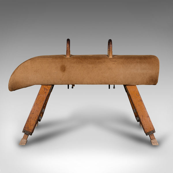 Vintage Gymnastic Pommel Horse, English, Suede, Pine, Athletic, Vaulting, C.1960