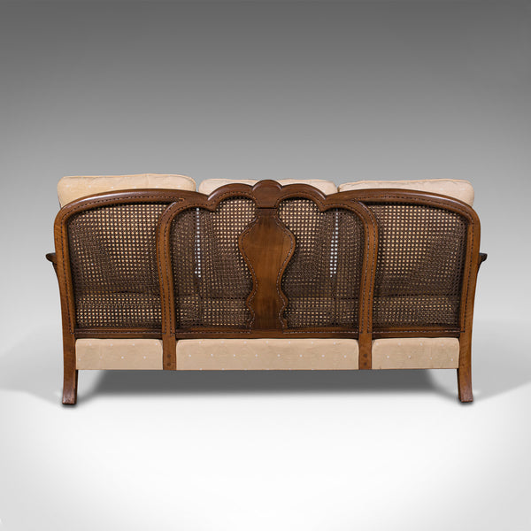 Antique Bergere Sofa, English, Walnut, Cane, 3 Seat, Settee, Art Deco, Edwardian