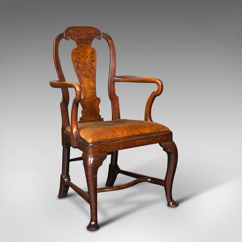 Antique Marquetry Elbow Chair, Dutch, Beech, Fruitwood, Carver, Georgian, C.1800