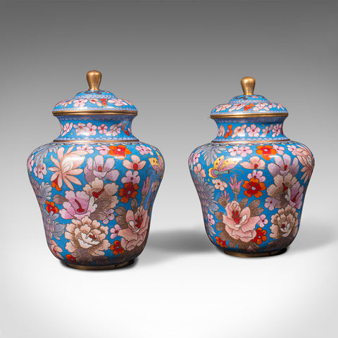 Pair Of Antique Cloisonne Spice Jars, English Ceramic, Decorative Pot, Victorian