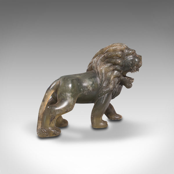 Small Antique Carved Lion, Chinese, Jade, Decorative Animal Figure, Victorian