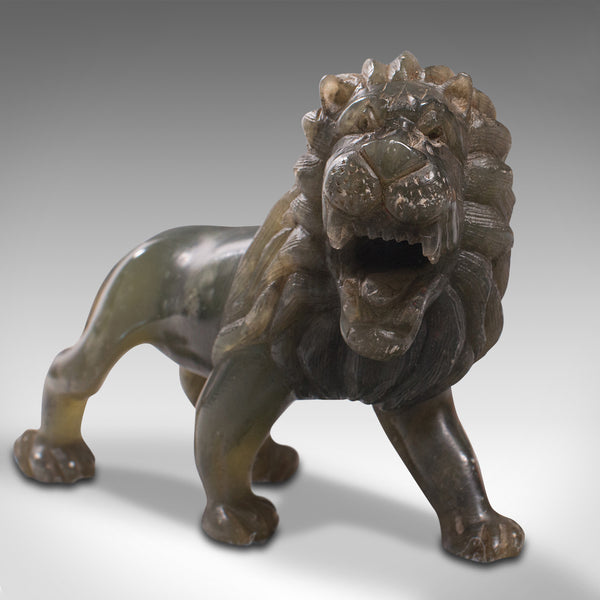 Small Antique Carved Lion, Chinese, Jade, Decorative Animal Figure, Victorian